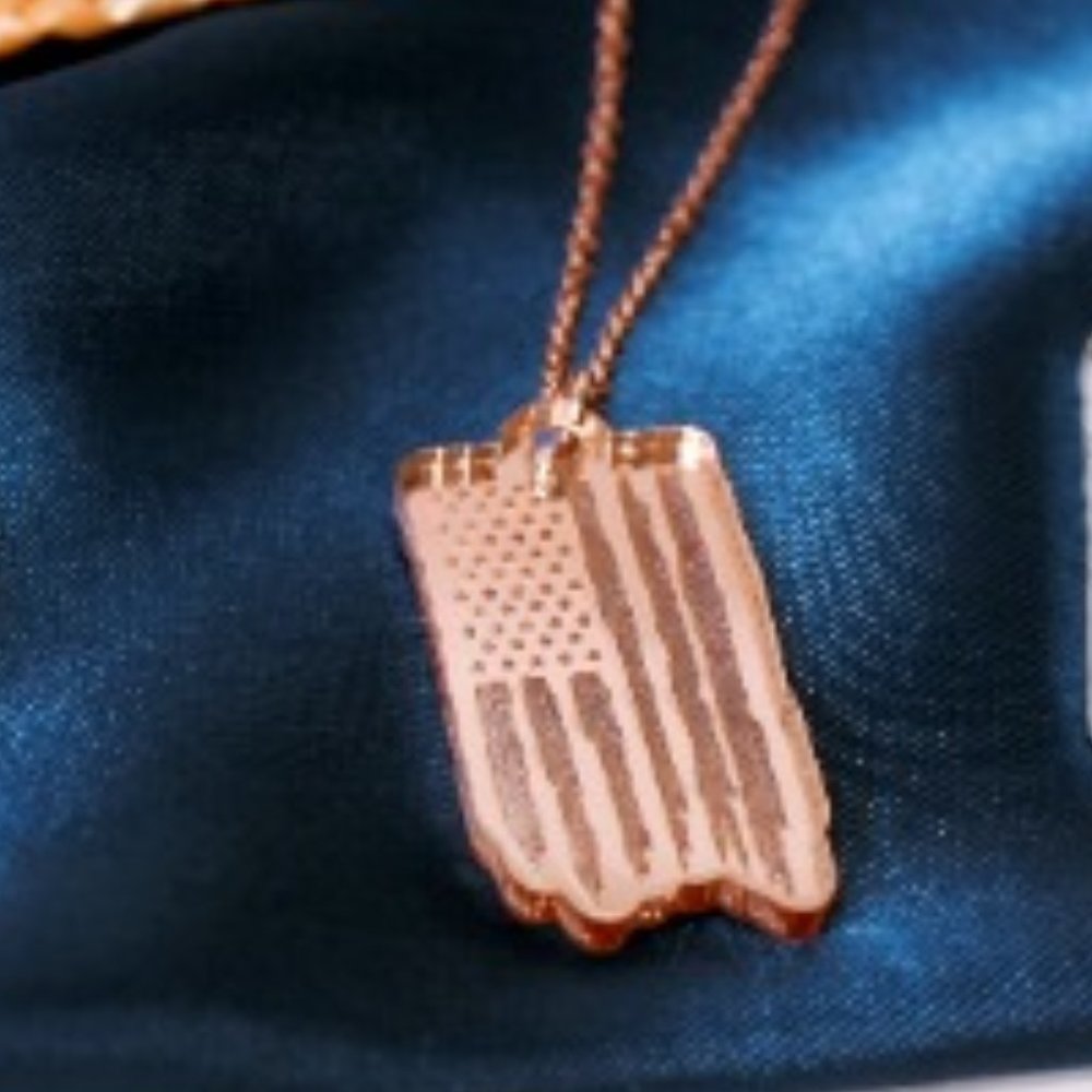 USA Flag Necklace - Rose Gold Acrylic Pendant with 18 inch Rose Gold Chain